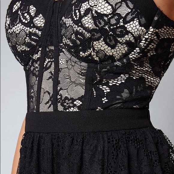 Bebe Logan shorts gown nude black lace maxi romper - Picture 5 of 8